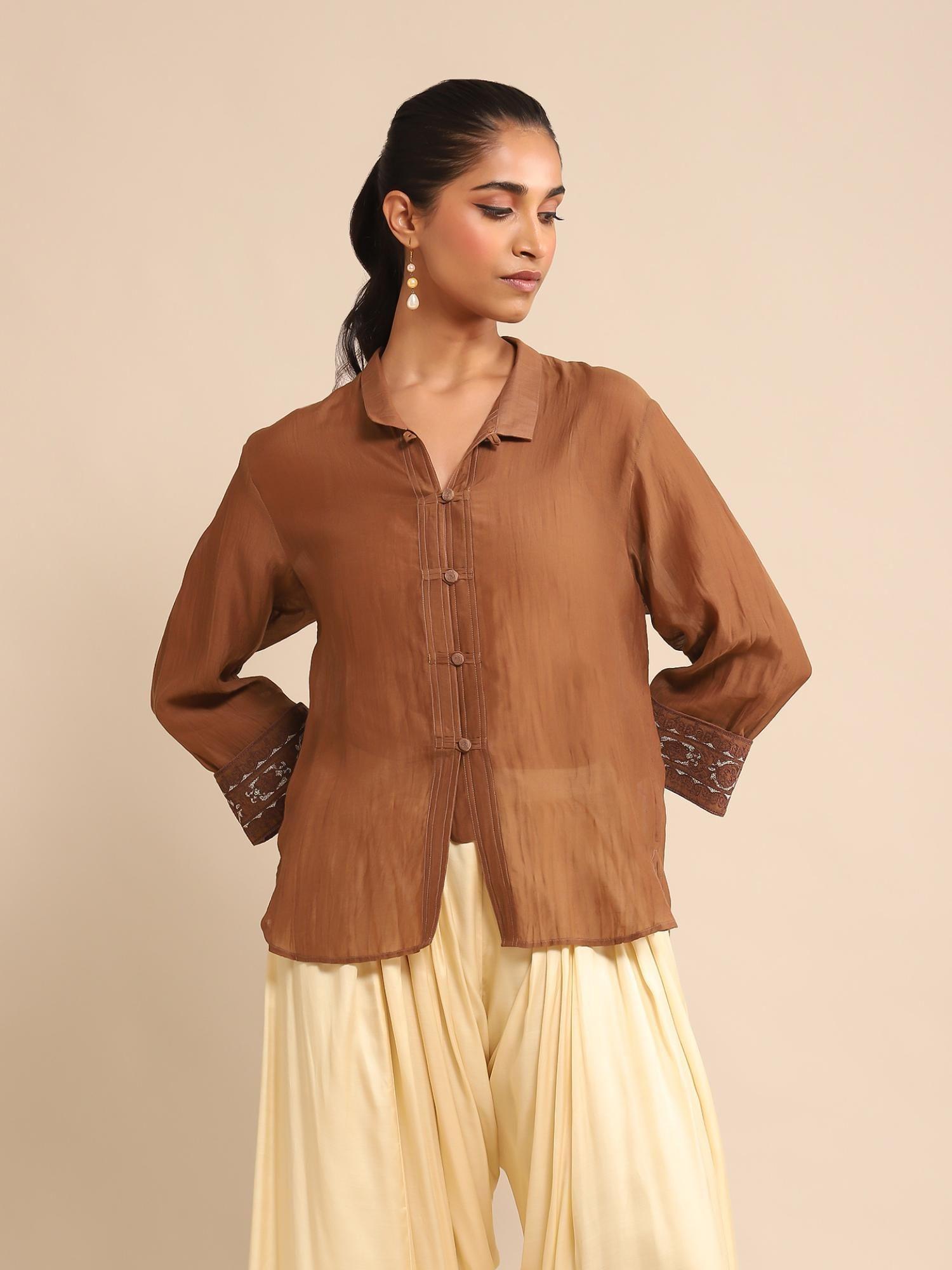 brown solid shirt