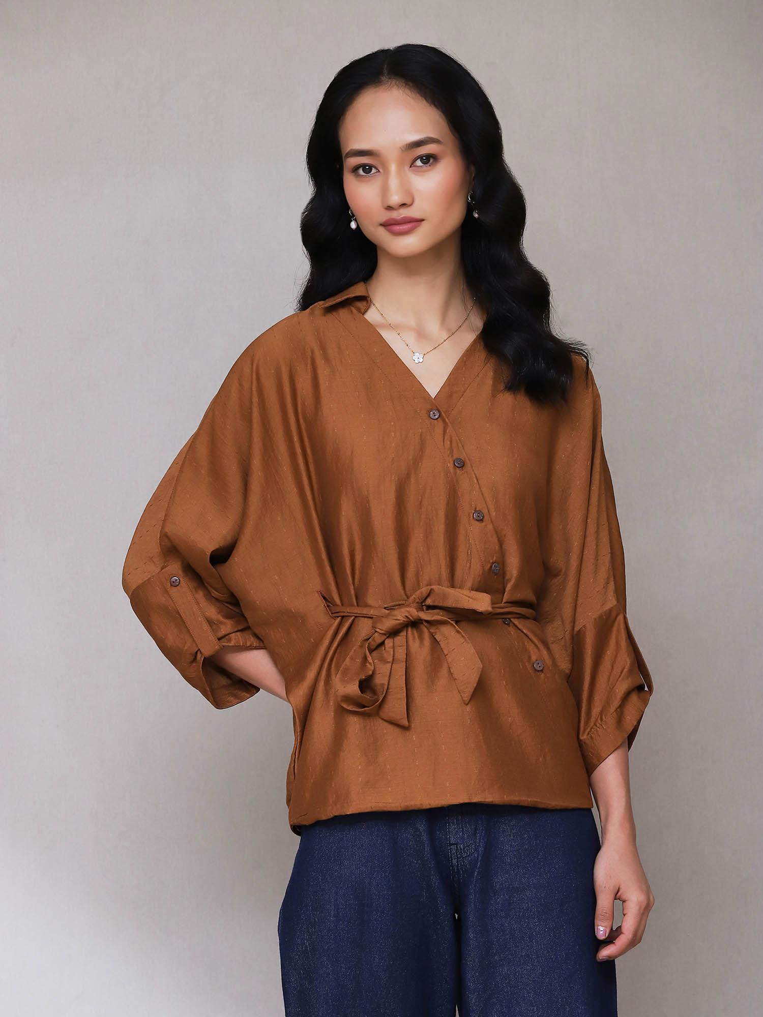 brown solid short top