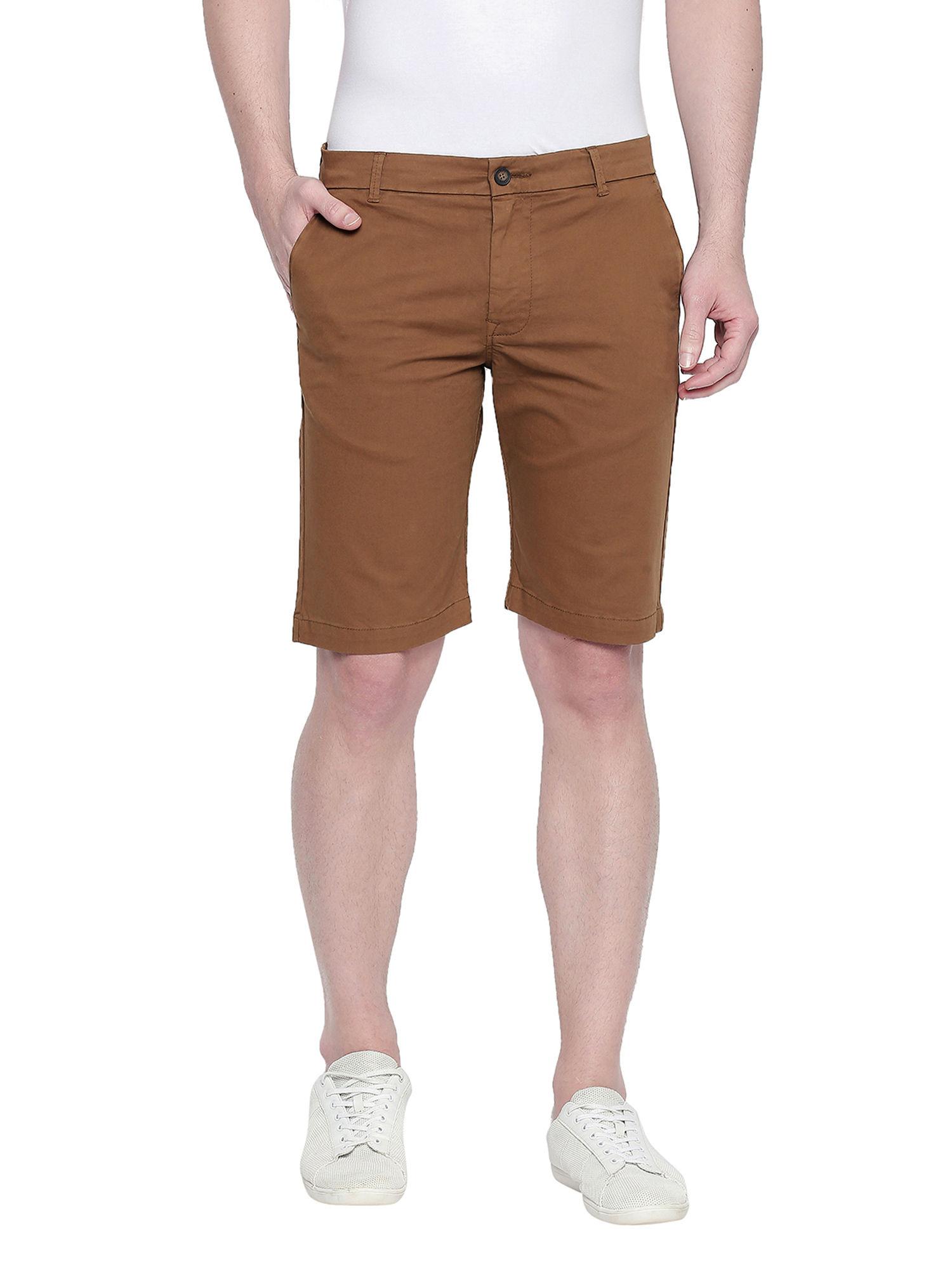 brown solid shorts