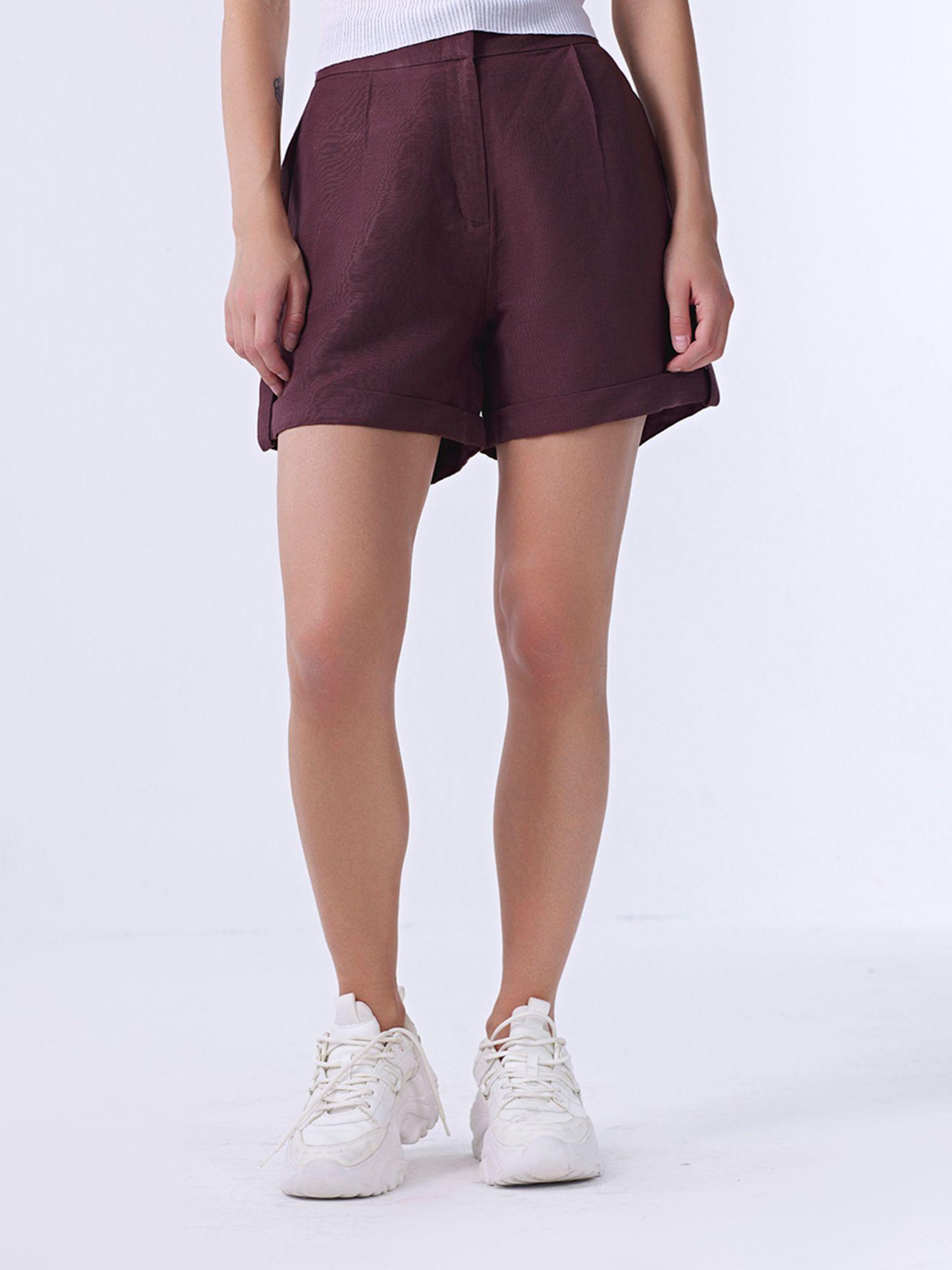 brown solid shorts