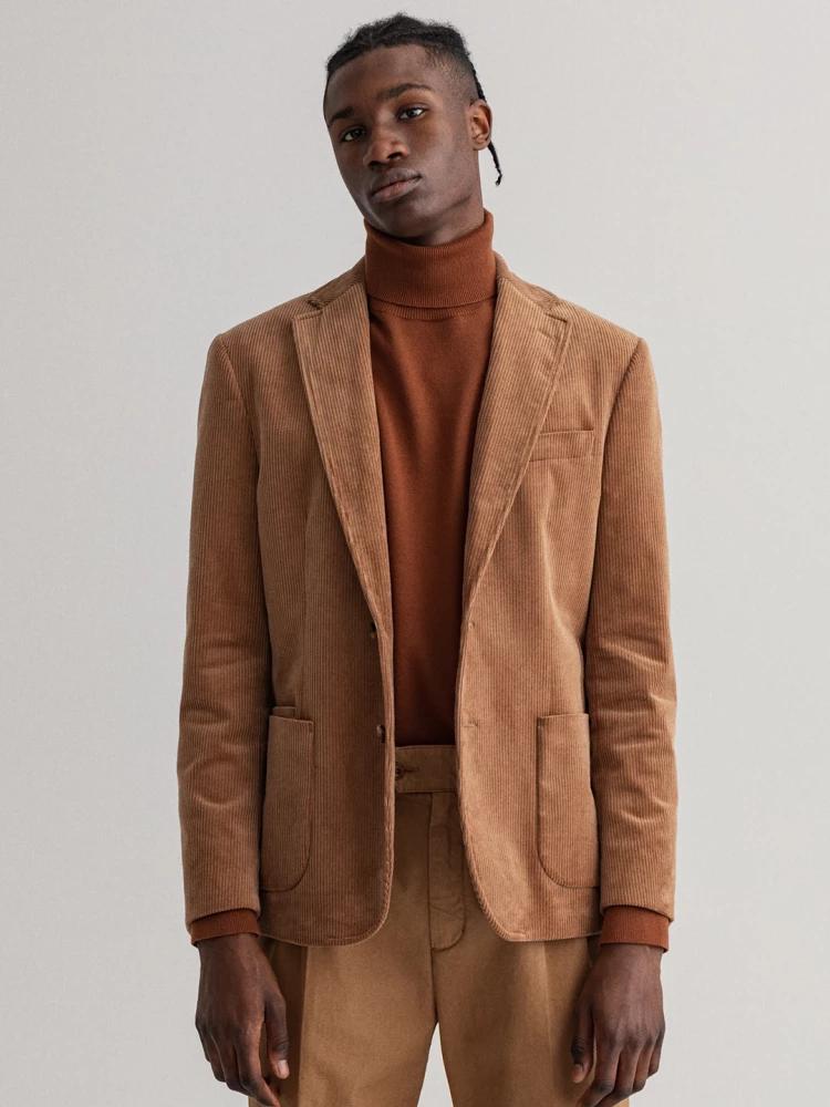 brown solid slim fit blazer