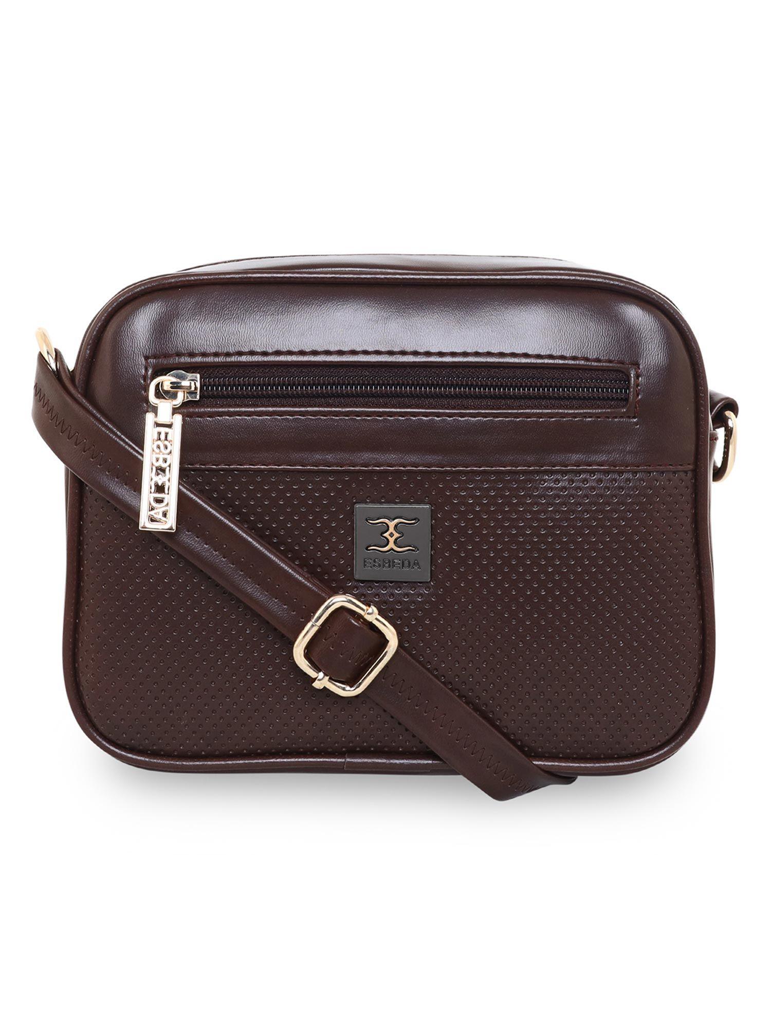 brown solid sling and cross bag
