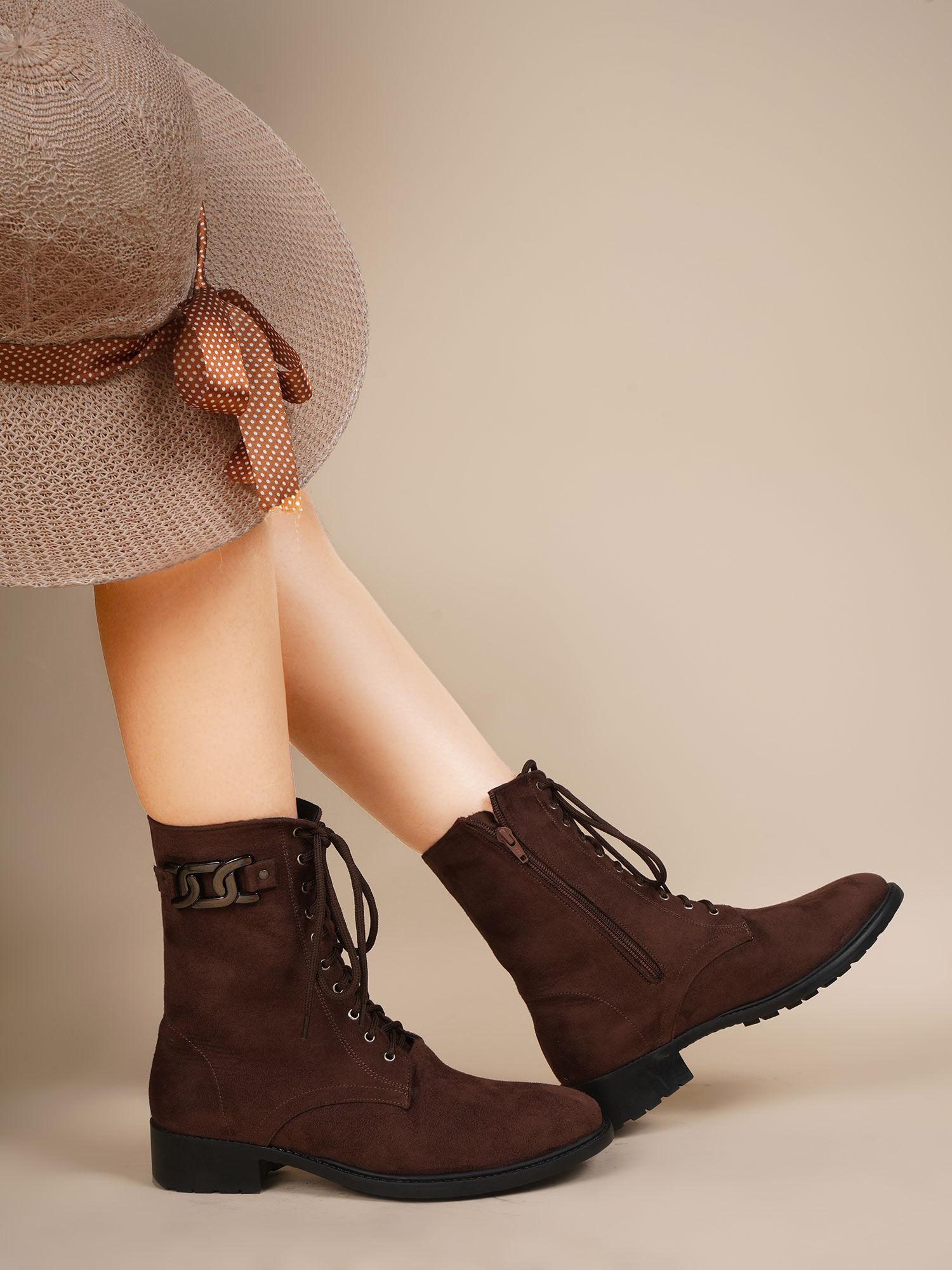 brown solid suede boots