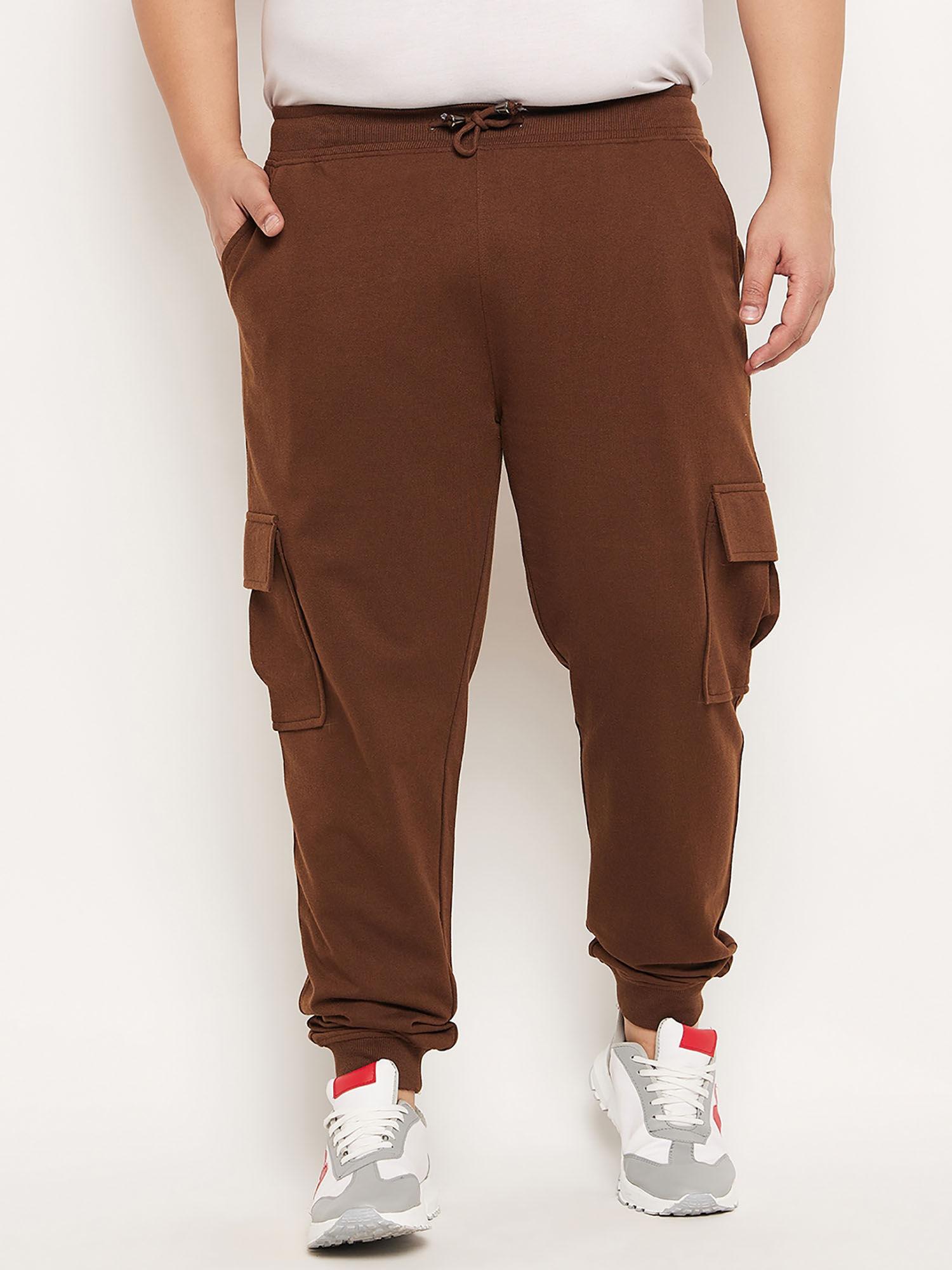 brown solid tapered style trackpants