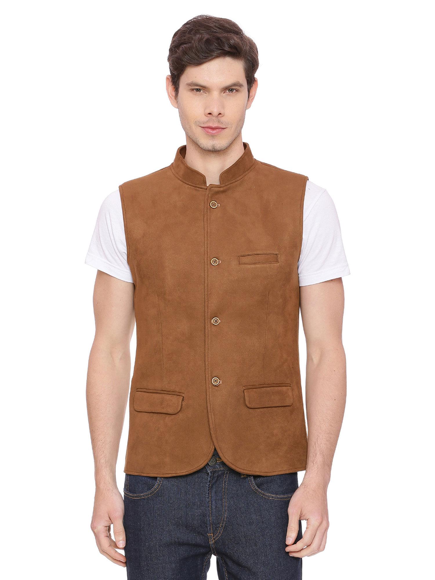 brown solid waistcoat