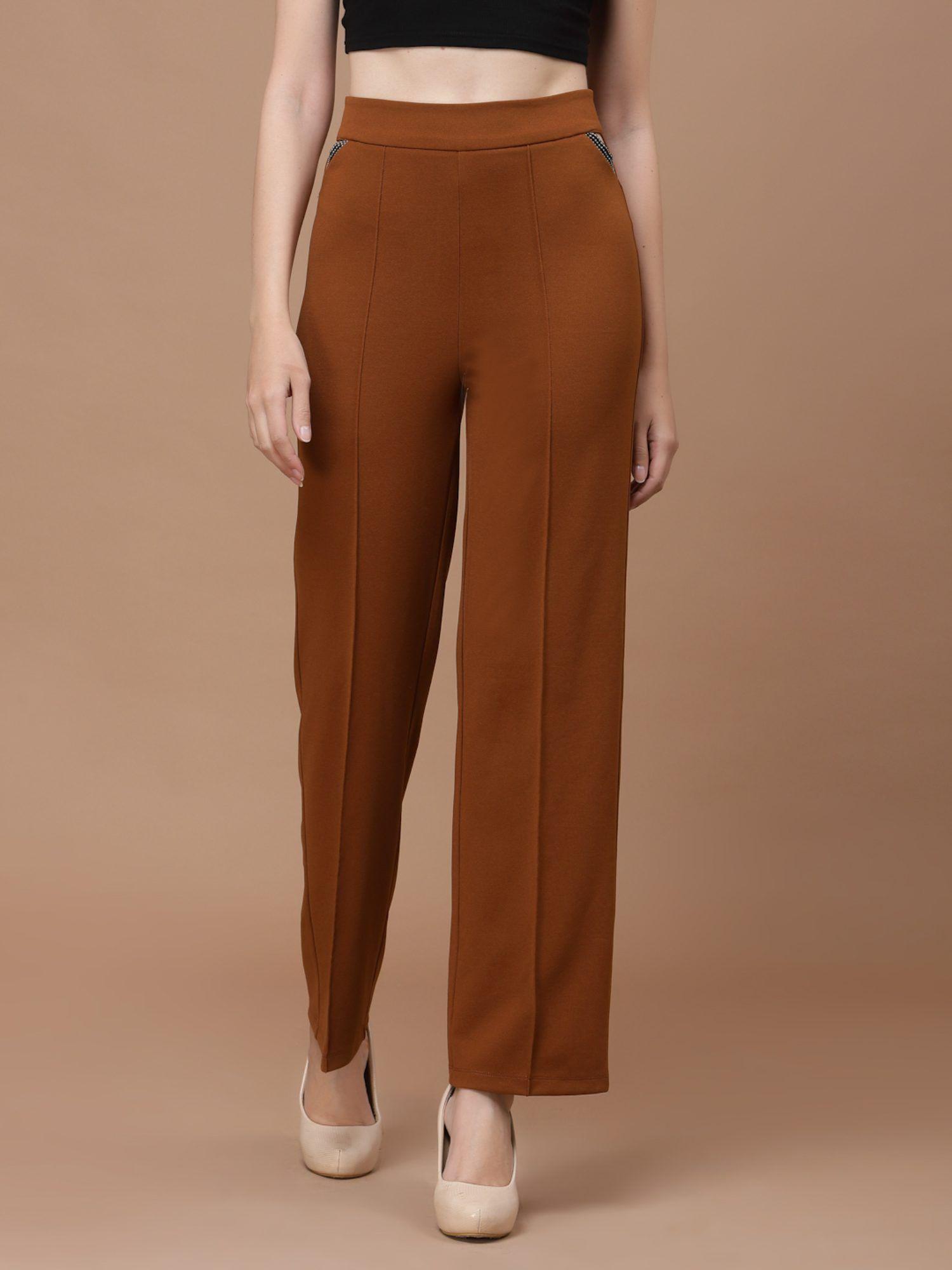 brown straight fit high rise trouser