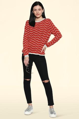 brown stripe casual full sleeves crew neck women comfort fit sweater