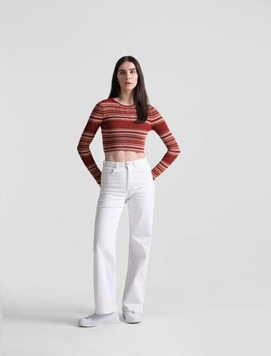 brown striped cropped pullover