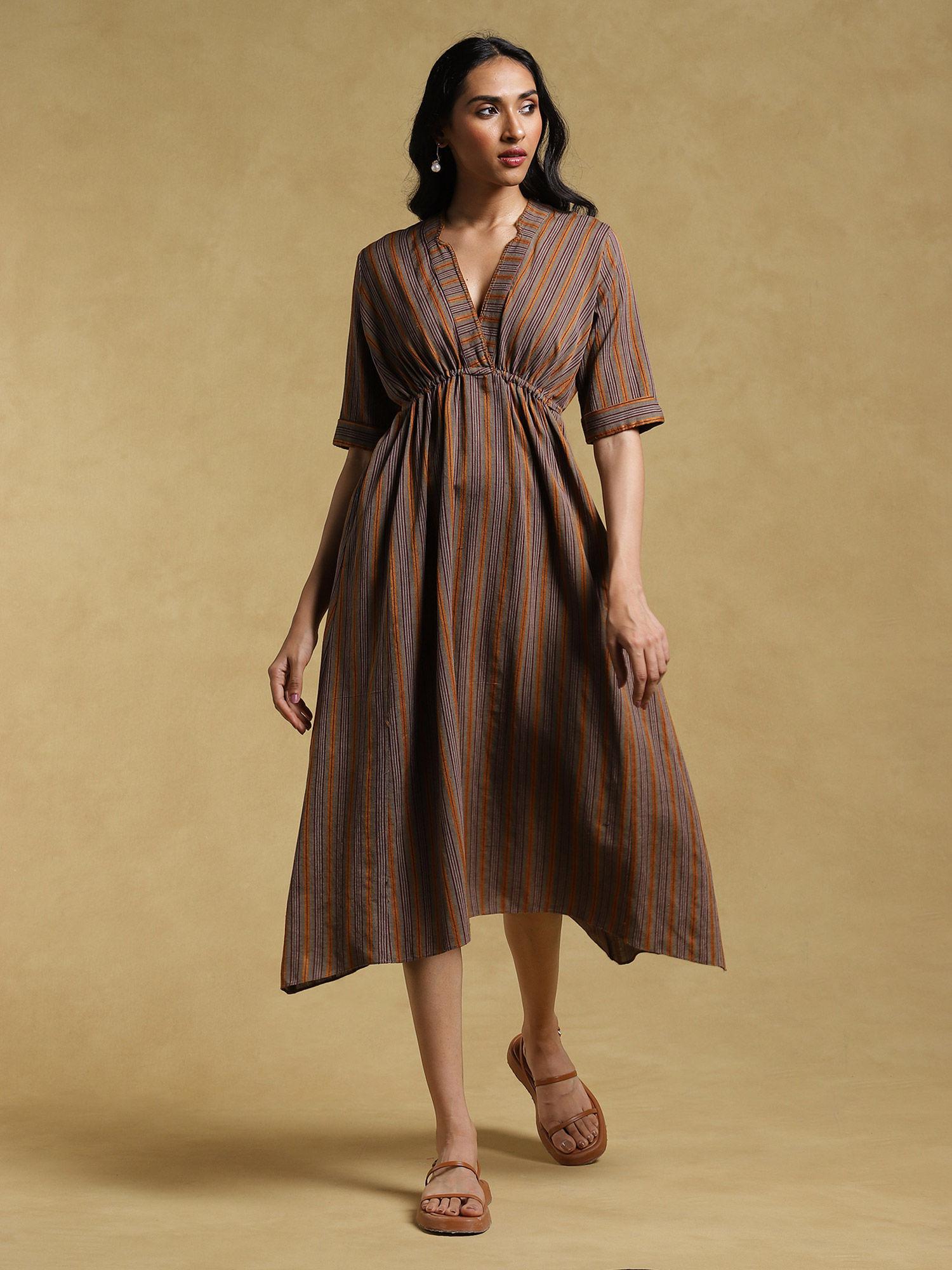 brown striped dress