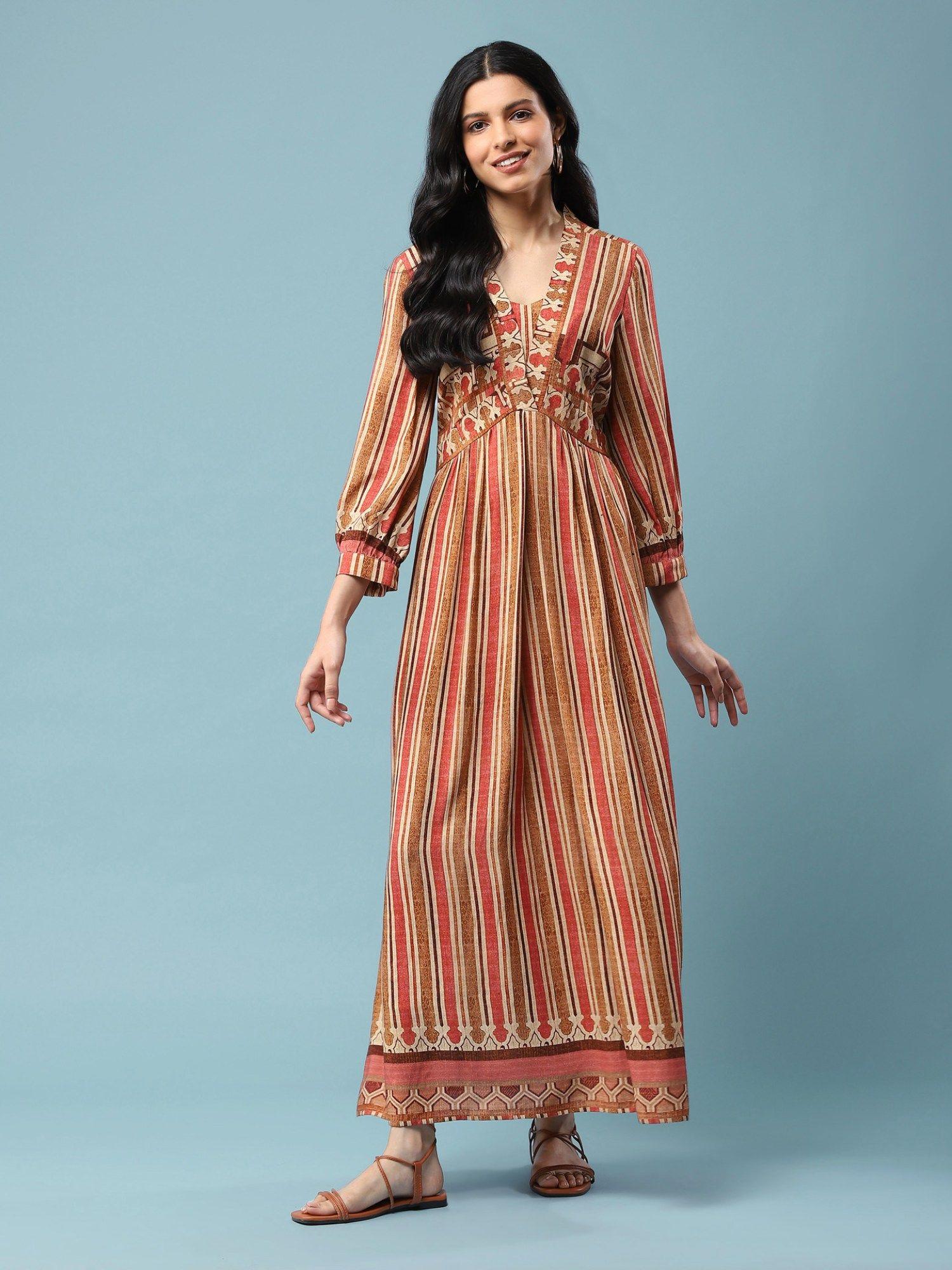 brown striped maxi dress