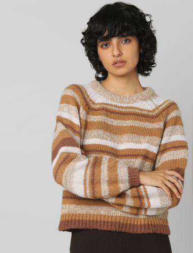 brown striped pullover