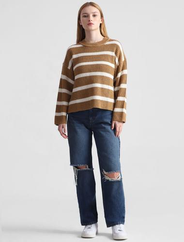 brown striped pullover