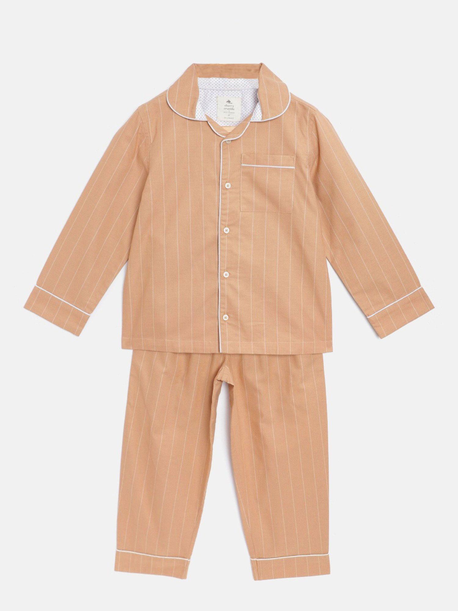brown striped top and pyjama comfy night suit (set of 2)