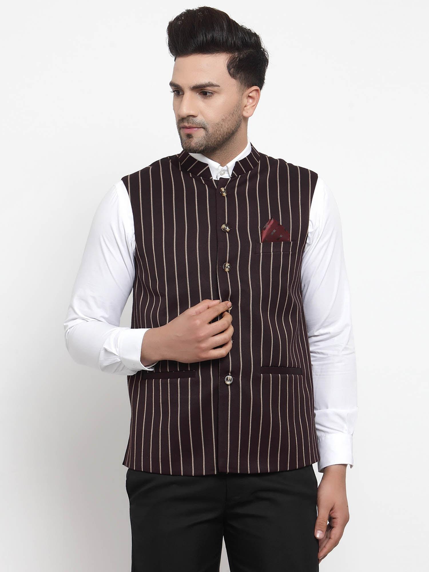 brown stripes nehru jacket