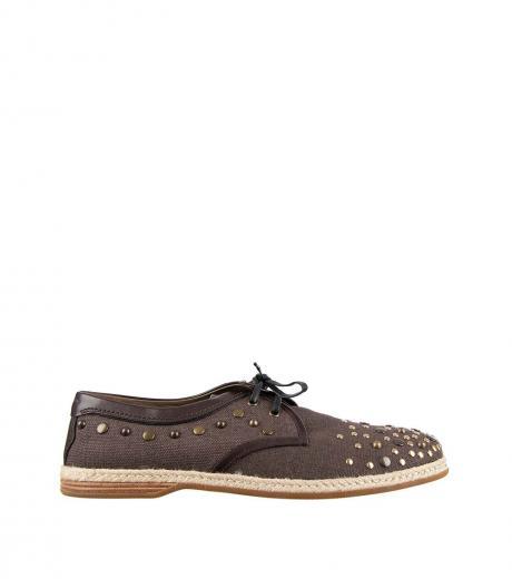 brown studded canvas lace ups