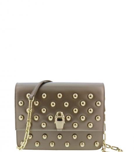 brown studded medium shoulder bag