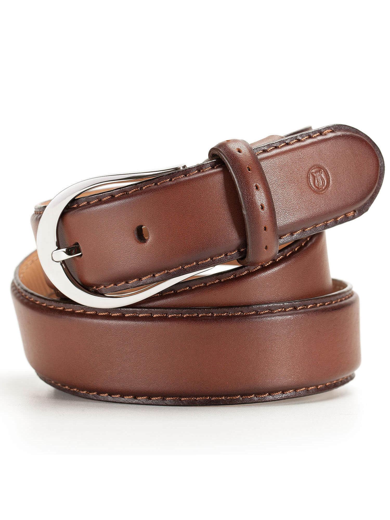 brown sullivan silver 35mm buckle with two tone leather belt