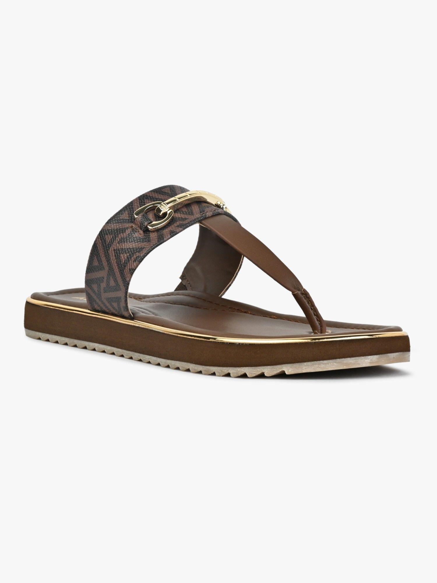 brown synthetic t-strap eva beach sandal