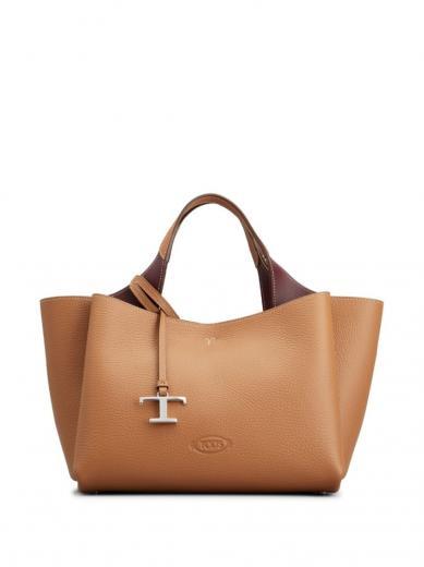 brown t timeless mini leather tote bag