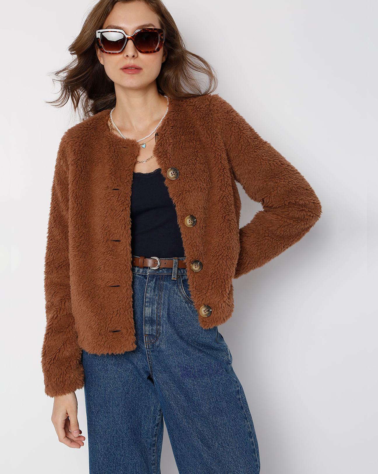 brown teddy short jacket