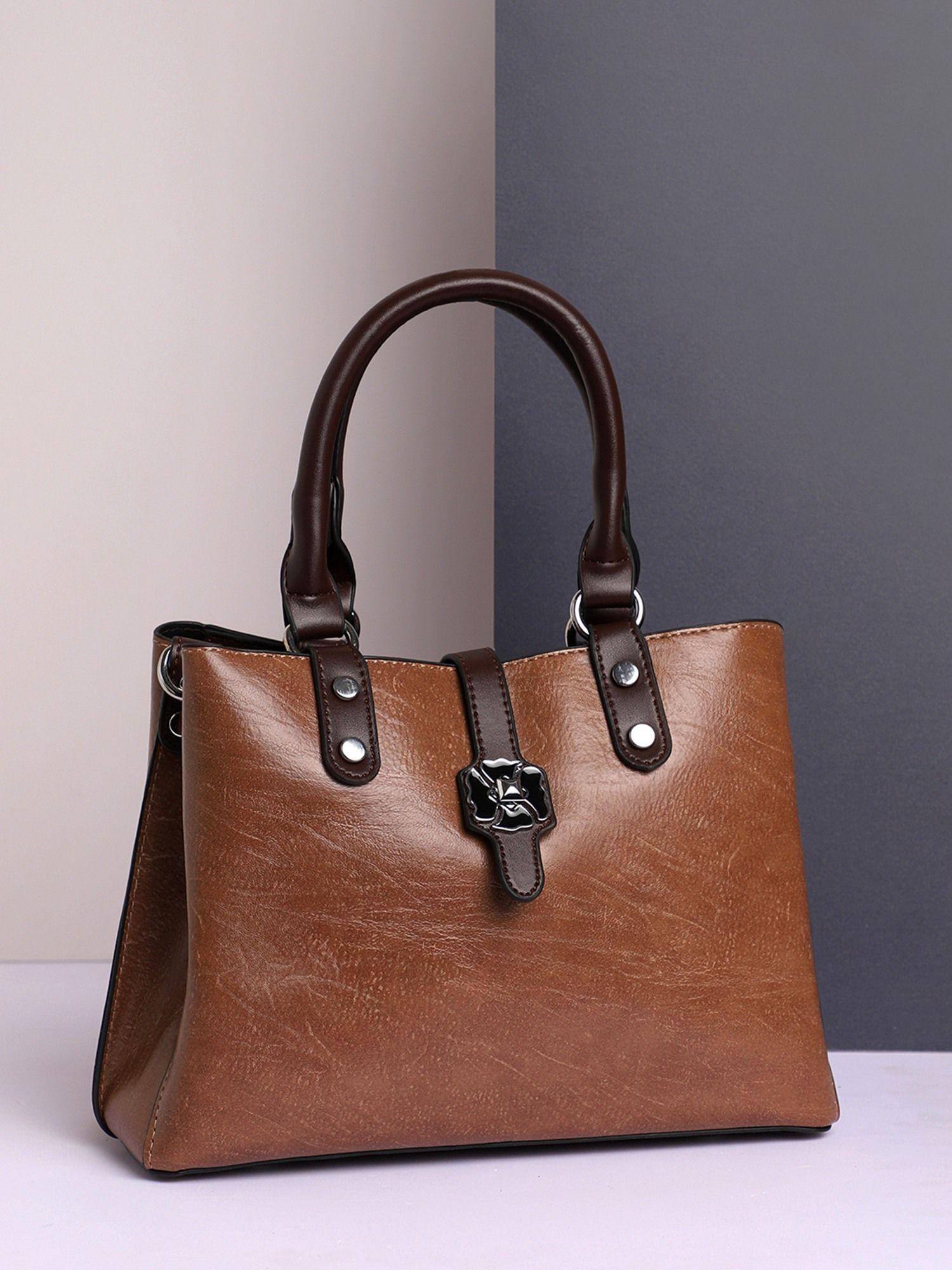 brown textured handbag for women
