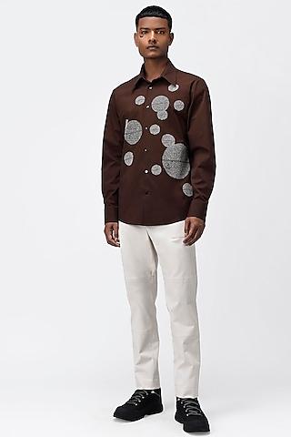 brown thread embroidered shirt