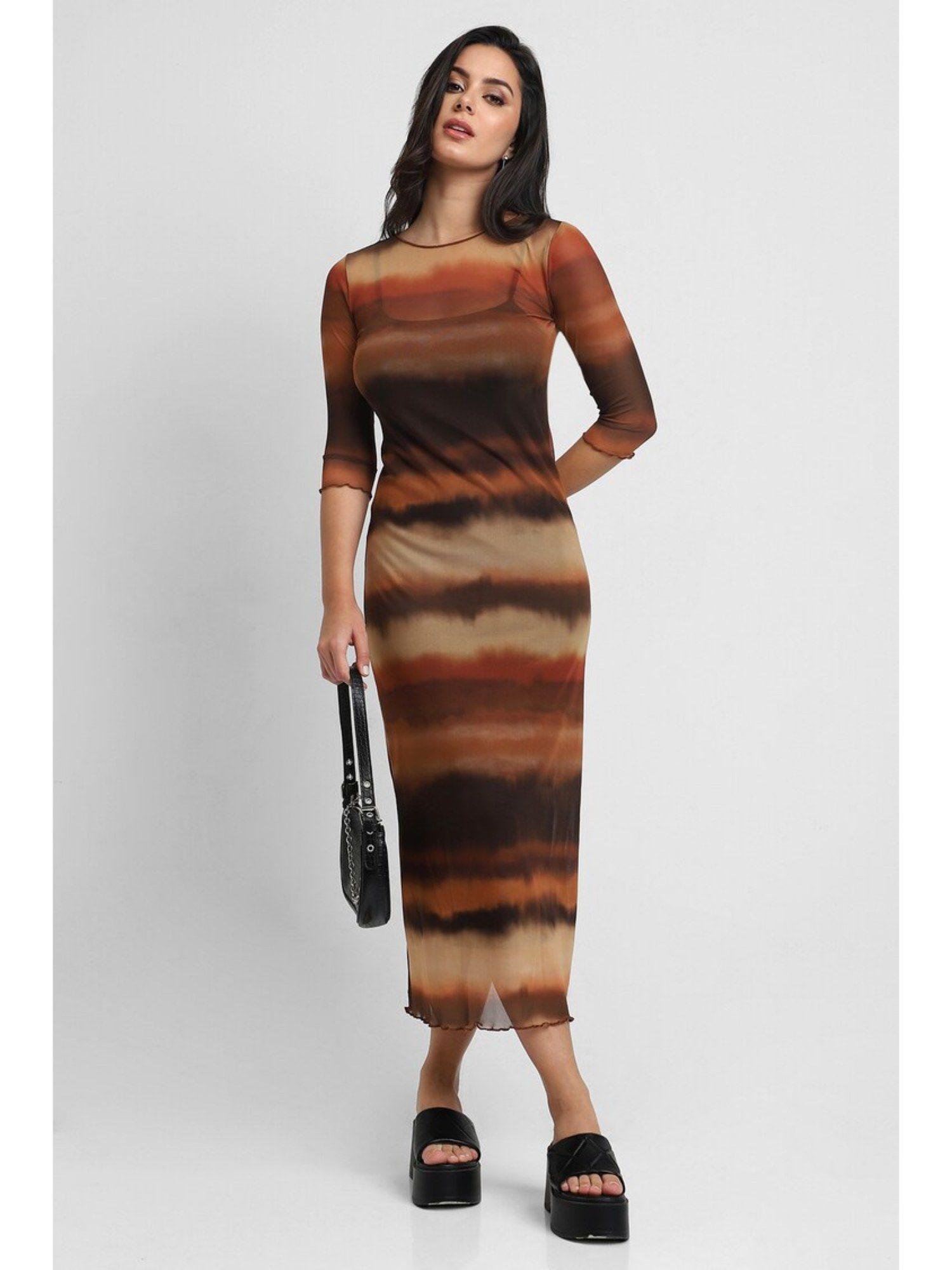 brown tie-dye midi dress