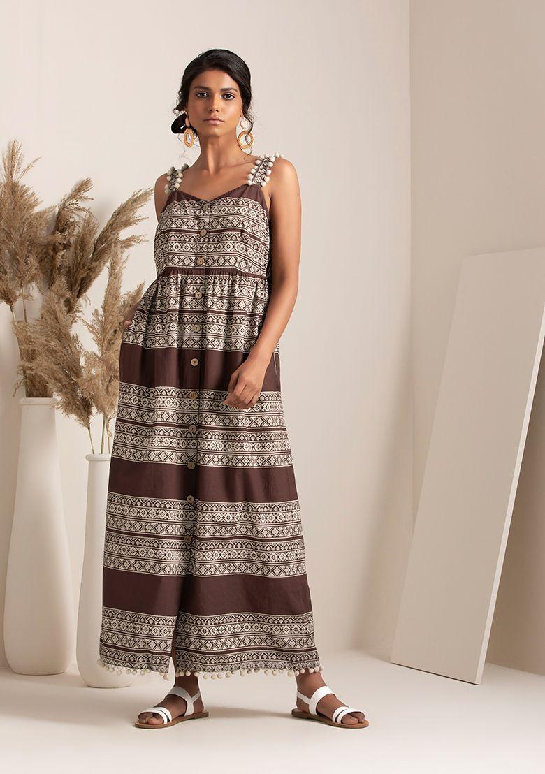 brown tribal button down maxi dress