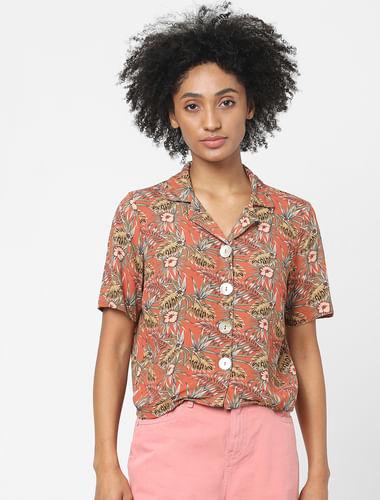 brown tropical cropped shirt