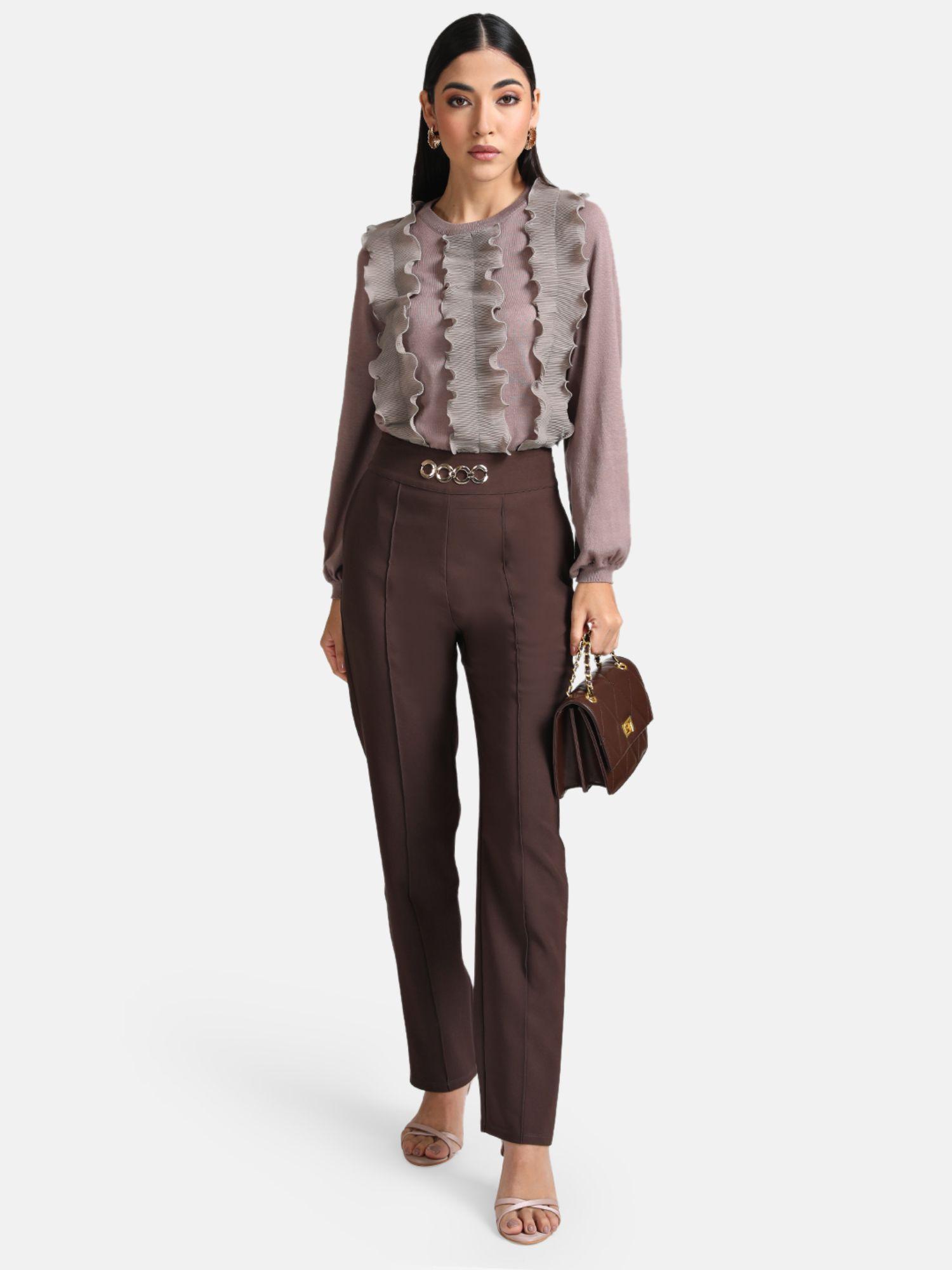 brown trouser with metal buckle