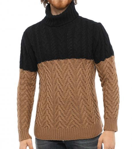 brown two tone cable knit sweater