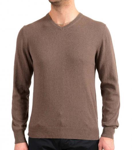 brown v-neck sweater