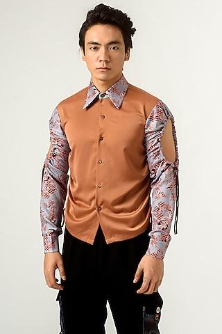 brown velvet satin shirt