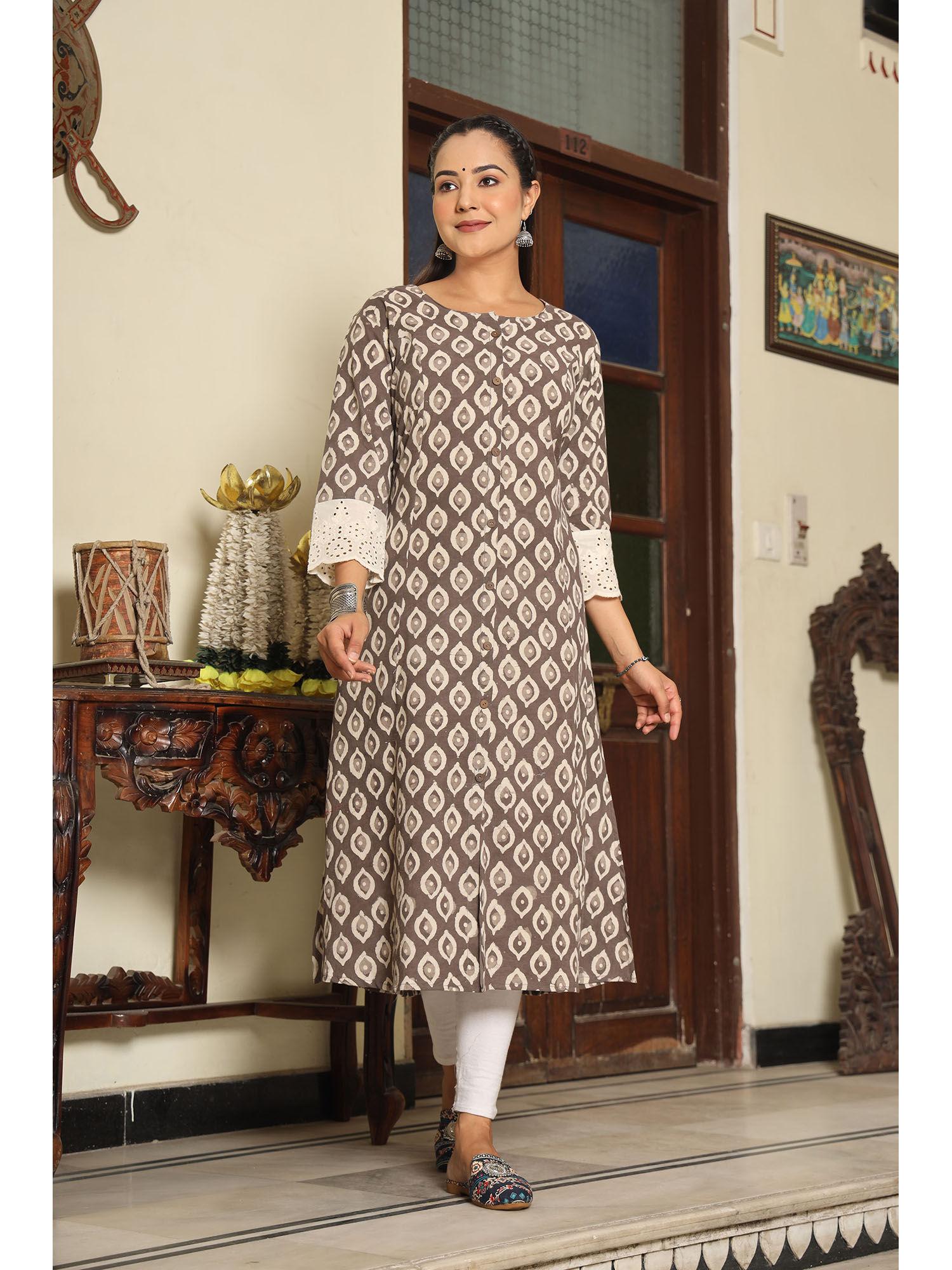 brown viscose ethnic print kurta