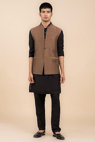 brown viscose polyester blend bundi jacket
