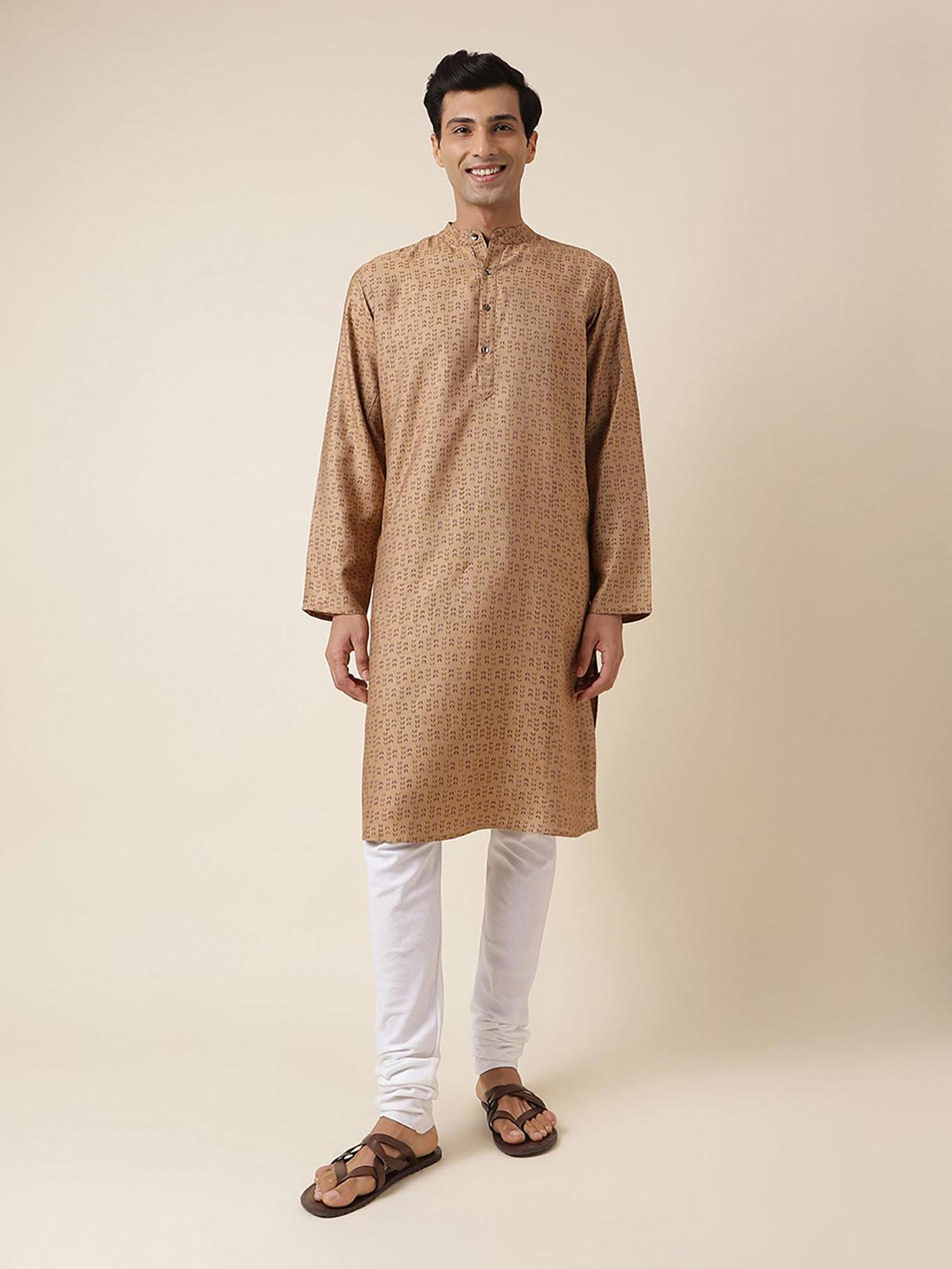 brown viscose silk printed long kurta