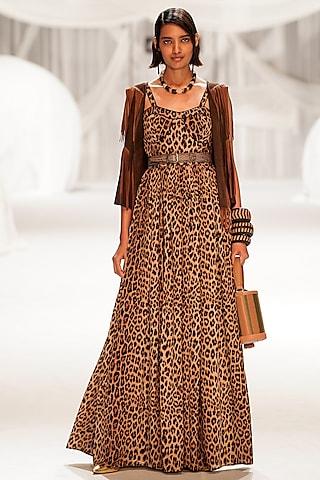 brown viscose suede leather maxi dress