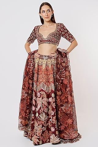 brown whiteout lehenga set