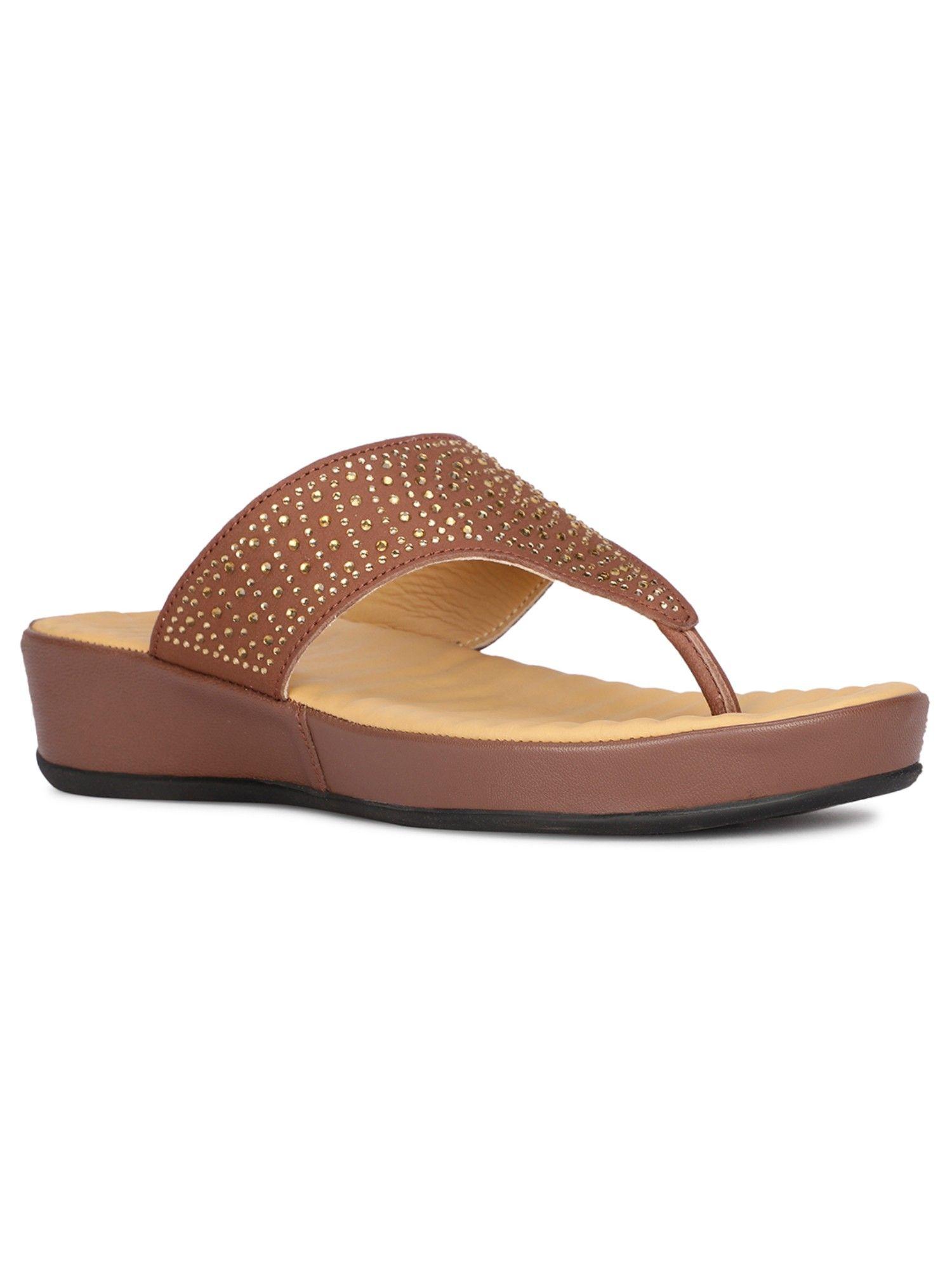 brown women slip-on sandals