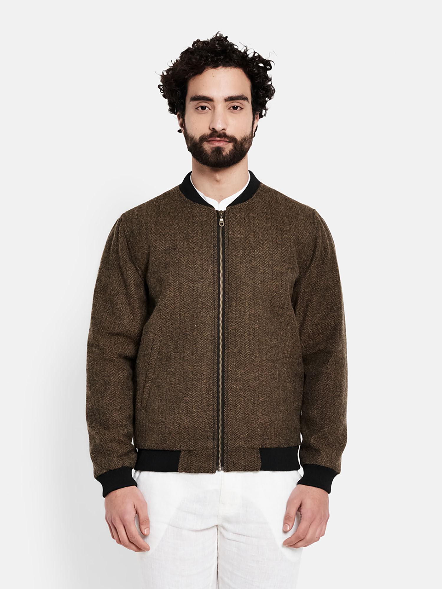 brown wool straight fit casual jacket