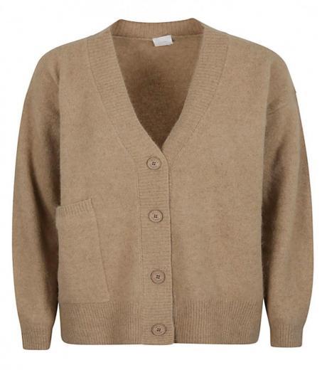 brown wool v-necked cardigan
