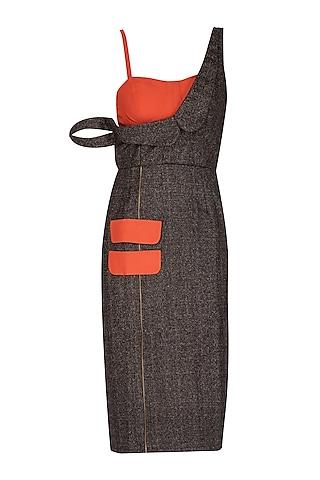 brown woolen dress with burnt orange attached corset