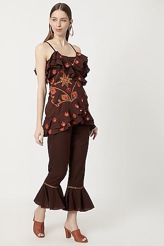 brown wrap top with pants