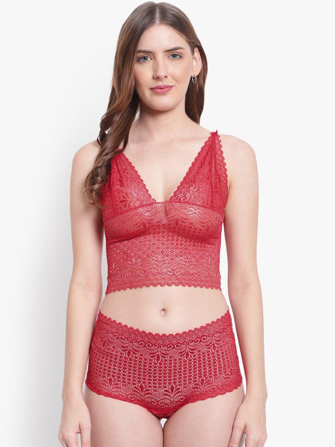 bruchi club women red self-designed lace lingerie set