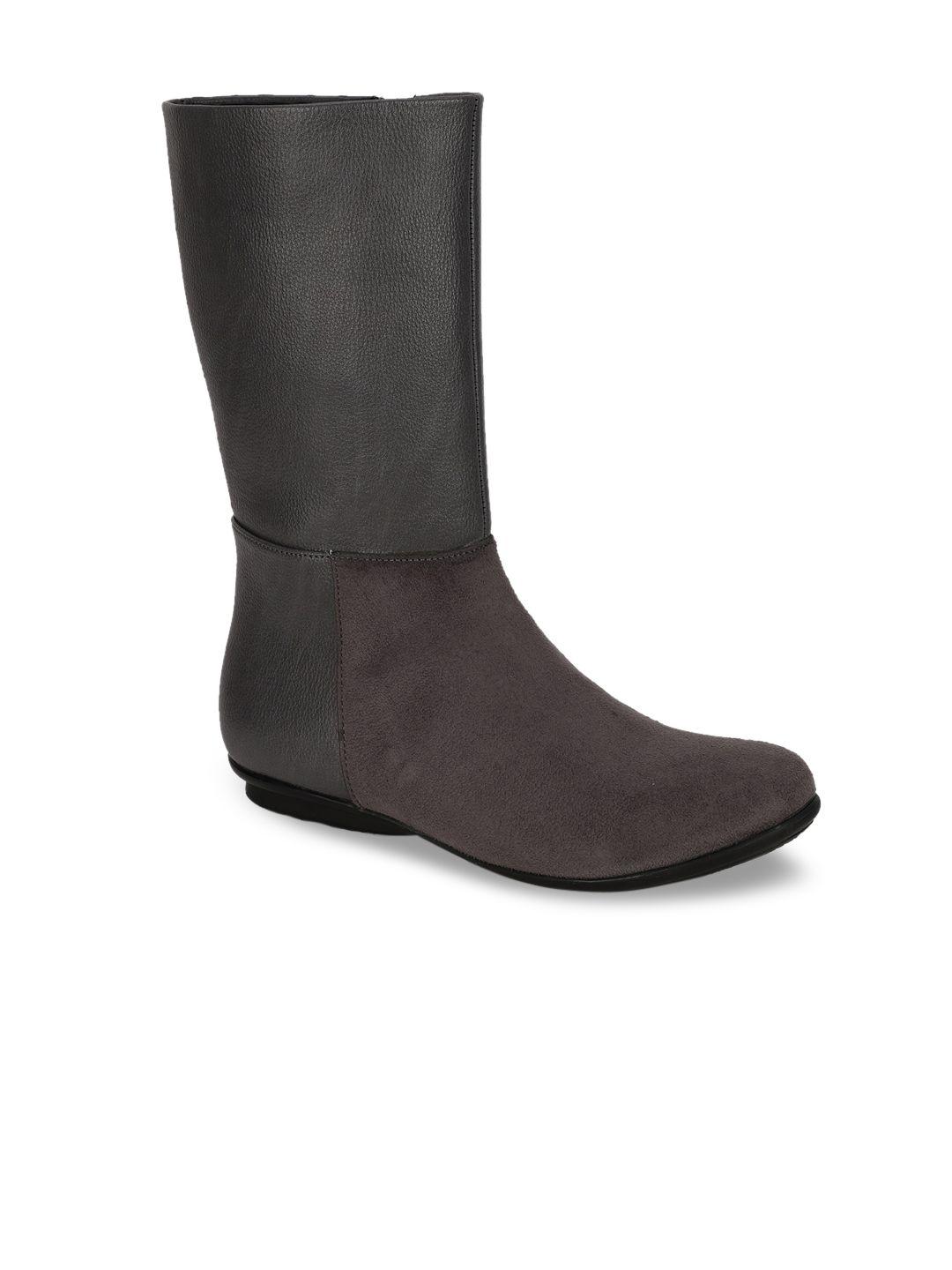 bruno manetti charcoal grey mid-top suede comfort heeled boots