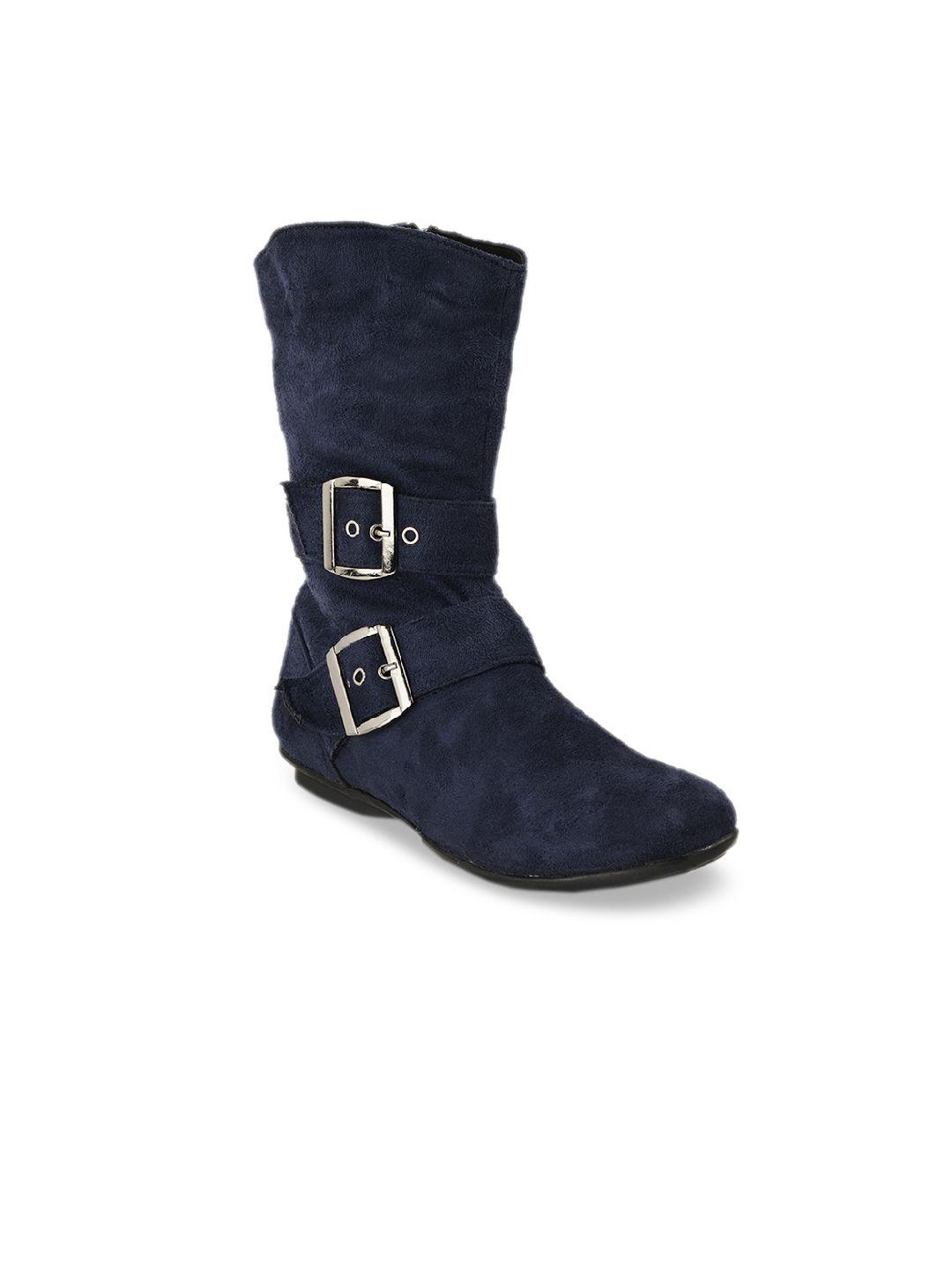 bruno manetti women blue solid suede high-top flat boots
