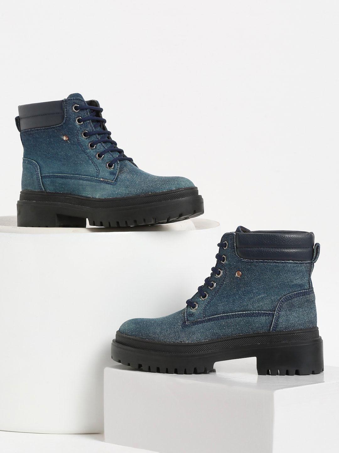 bruno manetti women mid-top denim lace-up boots