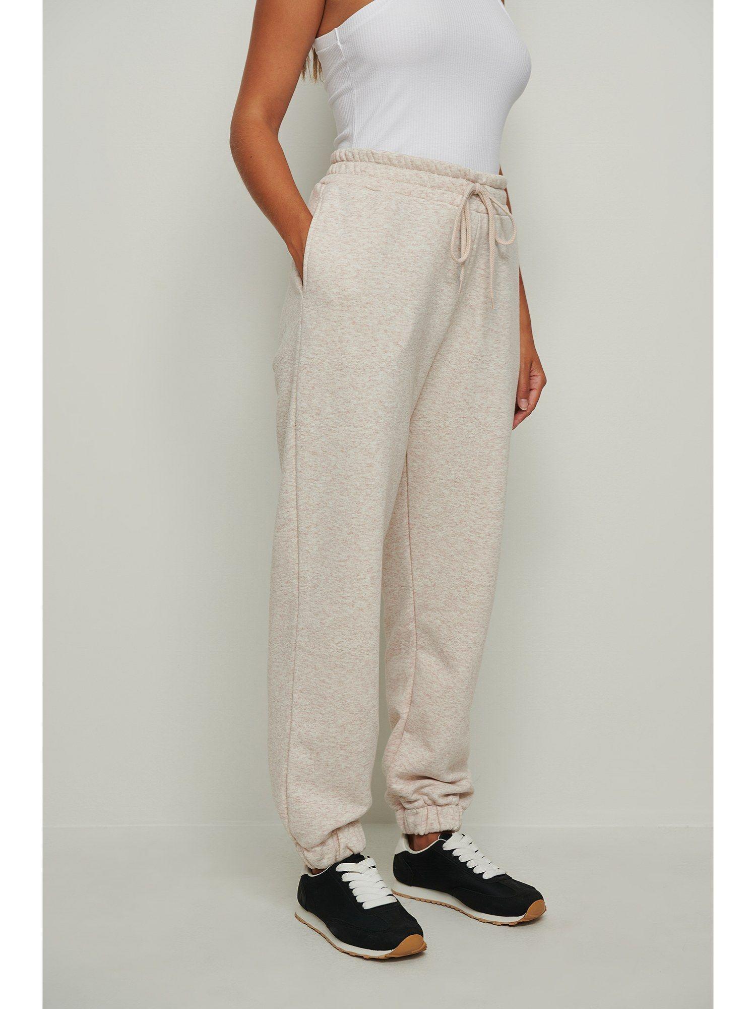 brushed drawstring sweatpants beige