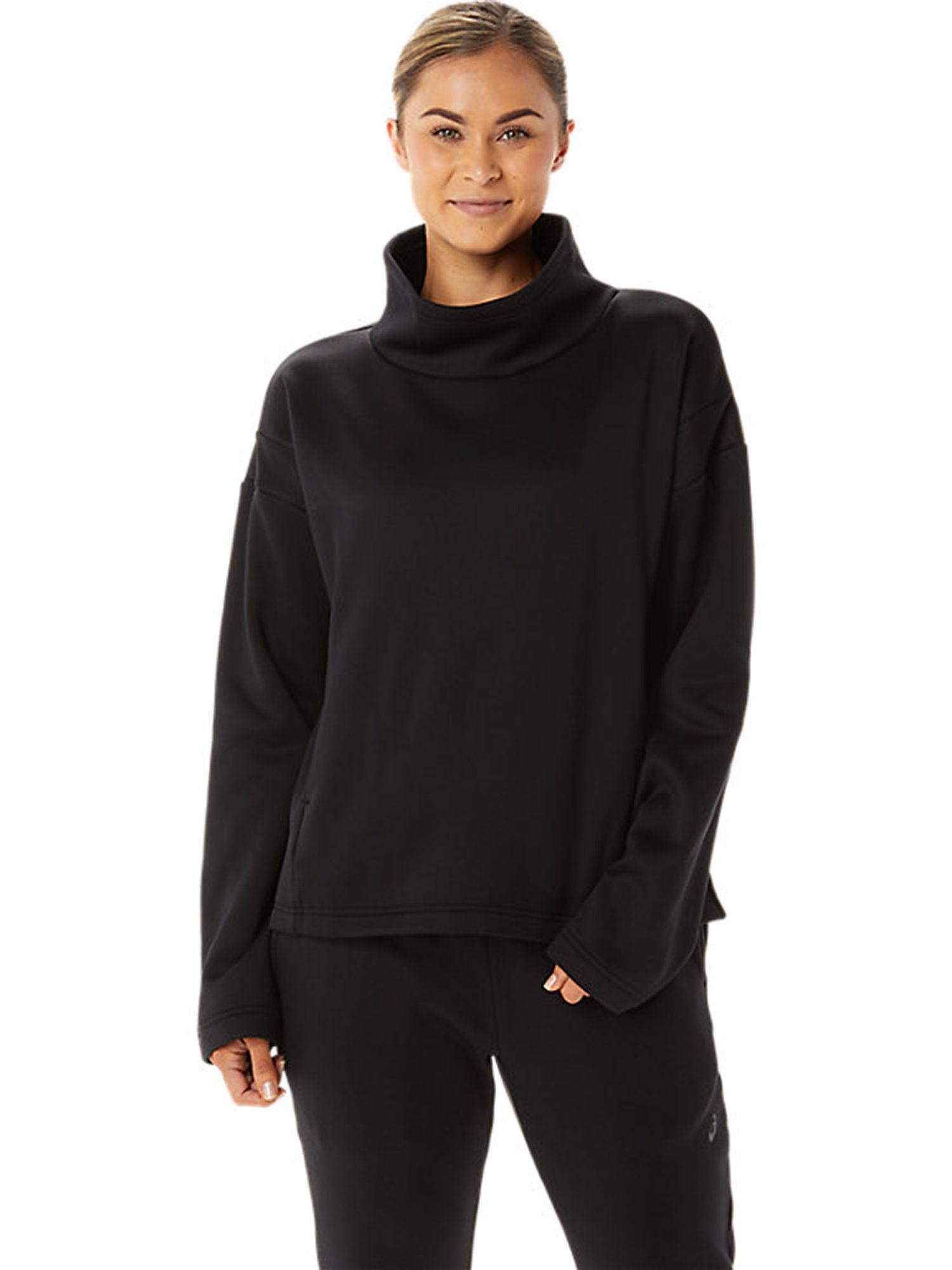 brushed knit pullover black womens hoodies