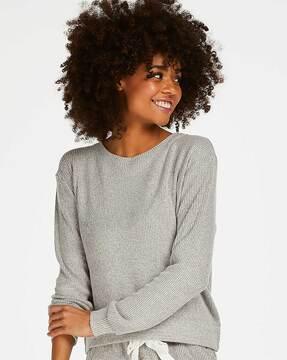 brushed ribbed round-neck top